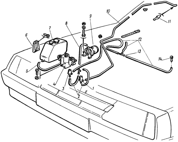 Схема омывателя заднего омывателя ваз 2109