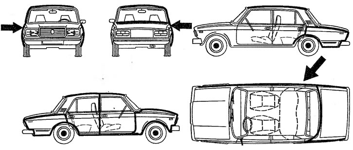 Рис. 16. Зоны основных повреждений, соударение по сектору 5