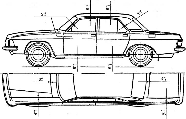 Рис. 133. Линейные размеры зазоров кузова ГАЗ-3102
