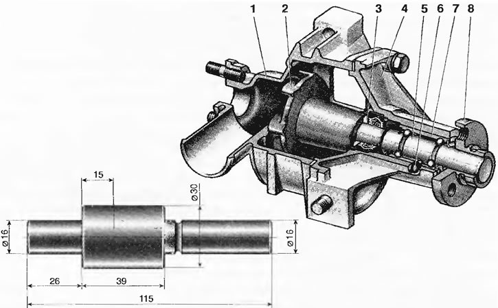 Рис. 2.45. Насос охлаждающей жидкости ВАЗ-2101...2107: 1 - корпус насоса; 2 - крыльчатка; 3 -…