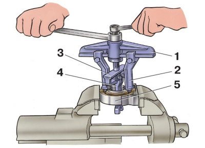 1 – лента A.40005/2; 2 – лапи A.40005/11; 3 – теглич A.40005/4; 4 – лапи; 5 – еластична опора