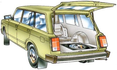 Вид отсека для запасного колеса автомо6иля ВАЗ-2104