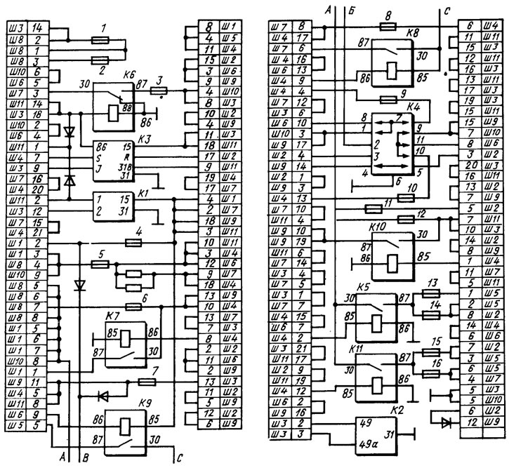 Цртање 126. Шема ожичења монтажног блока (спољна цифра у ознаци врха жице је број блока, а…