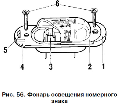 Сменете изгорялата лампа 3 (фиг. 56) в светлината на регистрационния номер само след като я…