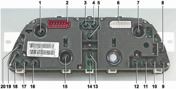 Location of lamps on the instrument panel: 1, 5, 7, 8, 20 - backlight lamps; 2 - socket for…