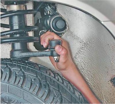 Поставете ръката си върху кръстовището на кормилната щанга и шарнирното рамо на стойката на…