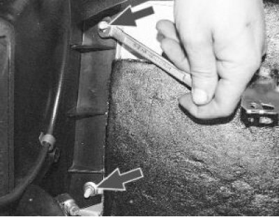 14. ...and the left side of the heater (the ground wire of the heater fan motor is secured under…