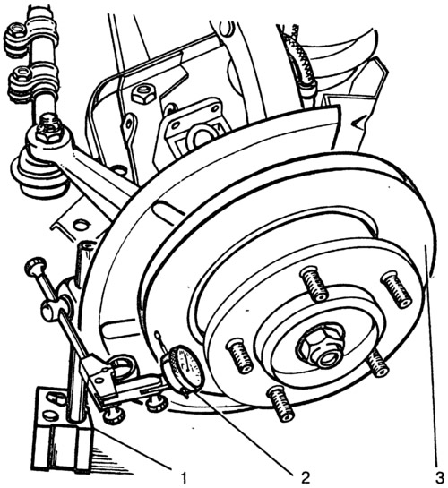 Fig. 6-15. Checking the axial runout of the brake disc: